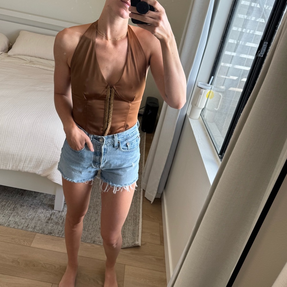 Brown Corset Halter Crop Top